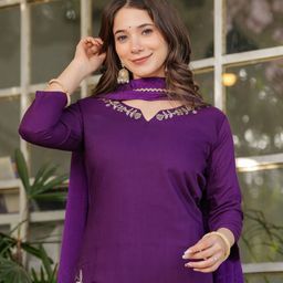 KALINI Women Embroidered Regular Kurta with Palazzos & With Dupatta-image-74