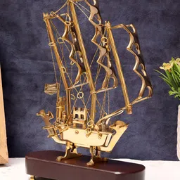 EXIM DECOR Gold-Toned Classic Ship Miniature With Cast Wooden Showpiece-image-77