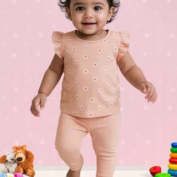 Nuego Girls Floral Printed Pure Cotton Top With Legging-29