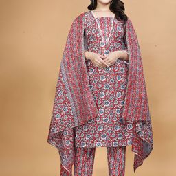 Sanwariya Silk Women Floral Regular Pure Cotton Kurta with Trousers & With Dupatta-image-47