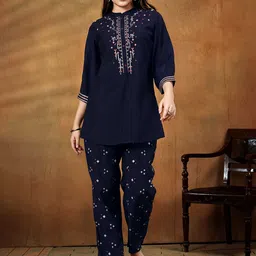 Anouk Embroidered Mandarin Collar Three-Quarter Sleeves Top & Trouser-picture-47