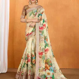 MUSKAN CREATION Woven Design Zari Silk Cotton Fusion Banarasi Saree-picture-36