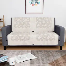 Kuber Industries Cream-Coloured 4 Pieces Printed Cotton 2-Seater Sofa Covers image 1