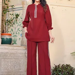 VIBE VISION Floral Embroidered Mandarin Collar Tunic & Trouser-picture-56