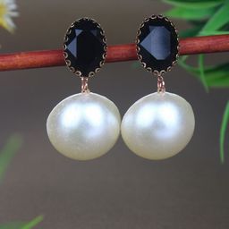 StyleCast Rose Gold-Plated Artificial Stones Studded And Pearls Beaded Oval Drop Earrings-image-70