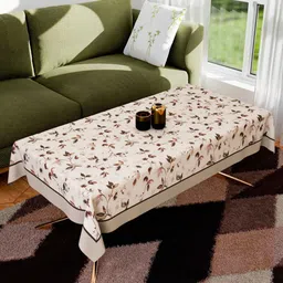 Aura Cream-Coloured Floral Anti-Skid Cotton 4-Seater Table Cover-24