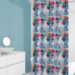 ArtzFolio Grey & Blue Geometric Printed Waterproof Shower Curtain-63