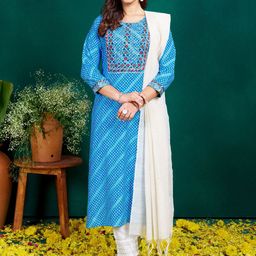 KAYOMMI Women Bandhani Printed Regular Sequinned Kurta with Pyjamas & With Dupatta-6
