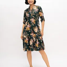 DressBerry Floral Printed Fit & Flare Midi Dress-image-14