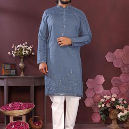 DVILLA Men Navy Blue Cotton Kurtas-picture-32