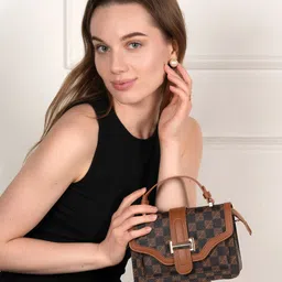 Flingo Checked PU Structured Satchel with image 5