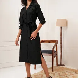 ESPYR By Tokyo Talkies Women Solid  Shirt Midi Dress-image-7