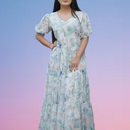 BAESD Print Puff Sleeve Ruffled Georgette Fit & Flare Maxi Dress-image-34