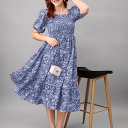Krunal Raiyani Women Floral Printed Knitted Fit-Flare Midi Dress-picture-21