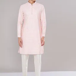RNG Safawala Geometric Embroidered Sequinned Raw Silk Straight Kurta With Trousers-image-35