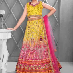 BAESD Girls Printed Mirror Work Tie and Dye Ready to Wear Lehenga & Blouse With Dupatta-45