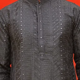 Jompers Men Embroidered Regular Mirror Work Kurta with Pyjamas image 5