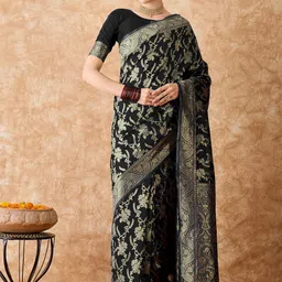MANVAA Woven Design Zari Silk Blend Banarasi Saree-image-58