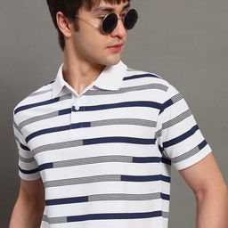 GET GOLF Men Striped Polo Collar Monochrome T-shirt-image-51