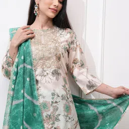 Vishudh Women Floral Embroidered Regular Kurta with Trousers & With Dupatta-picture-9