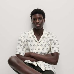 Marks & Spencer Floral Self Design Spread Collar Pure Cotton Shirt-image-80