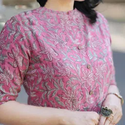 DIVASTRI Floral Printed Mandarin Collar A-Line Kurta With Trouser image 3