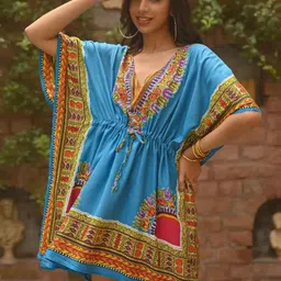 Aditi Wasan Floral Print Bell Sleeve Kaftan Mini Dress-image-47