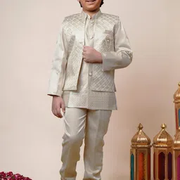 Sangria Boys Satin Geometric Sequined Embroidered Kurta Trouser Set with Shrug-picture-41