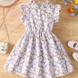 White World Girls Floral Printed Gathered Or Pleated Fit An Flare Knee Length Dress-image-20