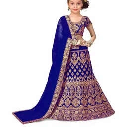 F Plus Fashion Girls Blue Satin Semi-Stitched Lehenga Choli-picture-25