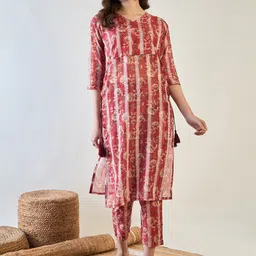 The Kaftan Company Red and beige Striped Tunic With Trousers Co-Ords-picture-23