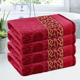 Kuber Industries Maroon & Beige 4 Pieces Printed Cotton 450 GSM Bath Towel-2