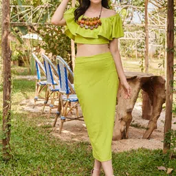 MILOST Textured Off Shoulder Crop Top With Midi Pencil Skirt Co-Ords-picture-47