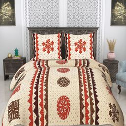 CHICERY White And Red Floral Printed Cotton 210 TC King Bedsheet Set 2.74m x 2.74m-image-24