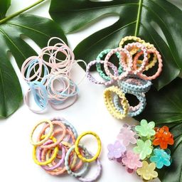 LYTIX Girls Pack Of 30 Soft Elastic Bands Hair Ties & Mini Claw Clips - Assorted-image-91