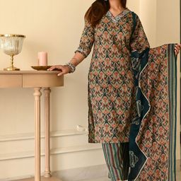 Divastri Women's Printed Cotton Kurta Pant Dupatta Set-picture-14