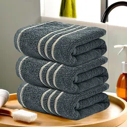 Kuber Industries Grey & Beige 3 Pcs Striped Cotton 450 GSM Bath Towel-47