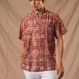 5 Stitch Ethnic Motifs Printed Band Collar Short Kurta-image-57