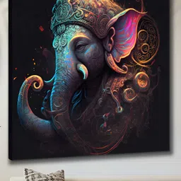 Livin'luxe Black & Blue Lord Ganesha Printed Religious Canvas Wall Art-51