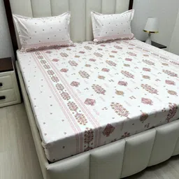 Pure Decor Royal Passion White Printed Cotton 350 TC Queen Bedsheet Set- 2.28 m x 2.54 m-picture-35