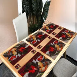 REVEXO 12Pc Red & White Printed Non Slip Table Placemats With Coasters-14