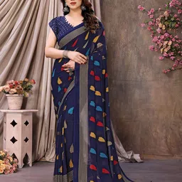 Nirmohi Fashion Floral Printed Poly Georgette Saree-image-32