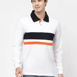 Kalt Men Striped Polo Collar Applique T-shirt-image-47