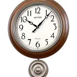 Rhythm Brown & White Contemporary Wooden Analogue Wall Clock-13