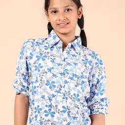 V-Mart Girls Floral Printed Spread Collar Short Sleeves Cotton Shirt-image-55