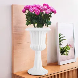 Kuber Industries White Textured Flower Vases-10