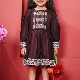 TINY TWILLS Girl's Embroidered Fit & Flare Dress With Gathered or Pleated-image-94