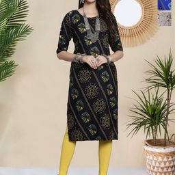 HERE&NOW Selection Of 3 Bandhani Printed Round Neck Straight Kurtas-image-52