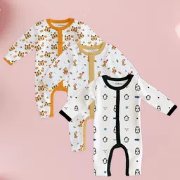Kidbea Infants Pack Of 3 Printed Pure Organic Cotton Rompers-image-95