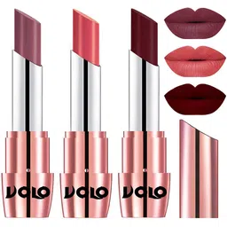 VOLO Set Of 3 Creme Matte Lipstick 3.5g Each -Plum 636-Maroon 637-Dark Peach 642-65